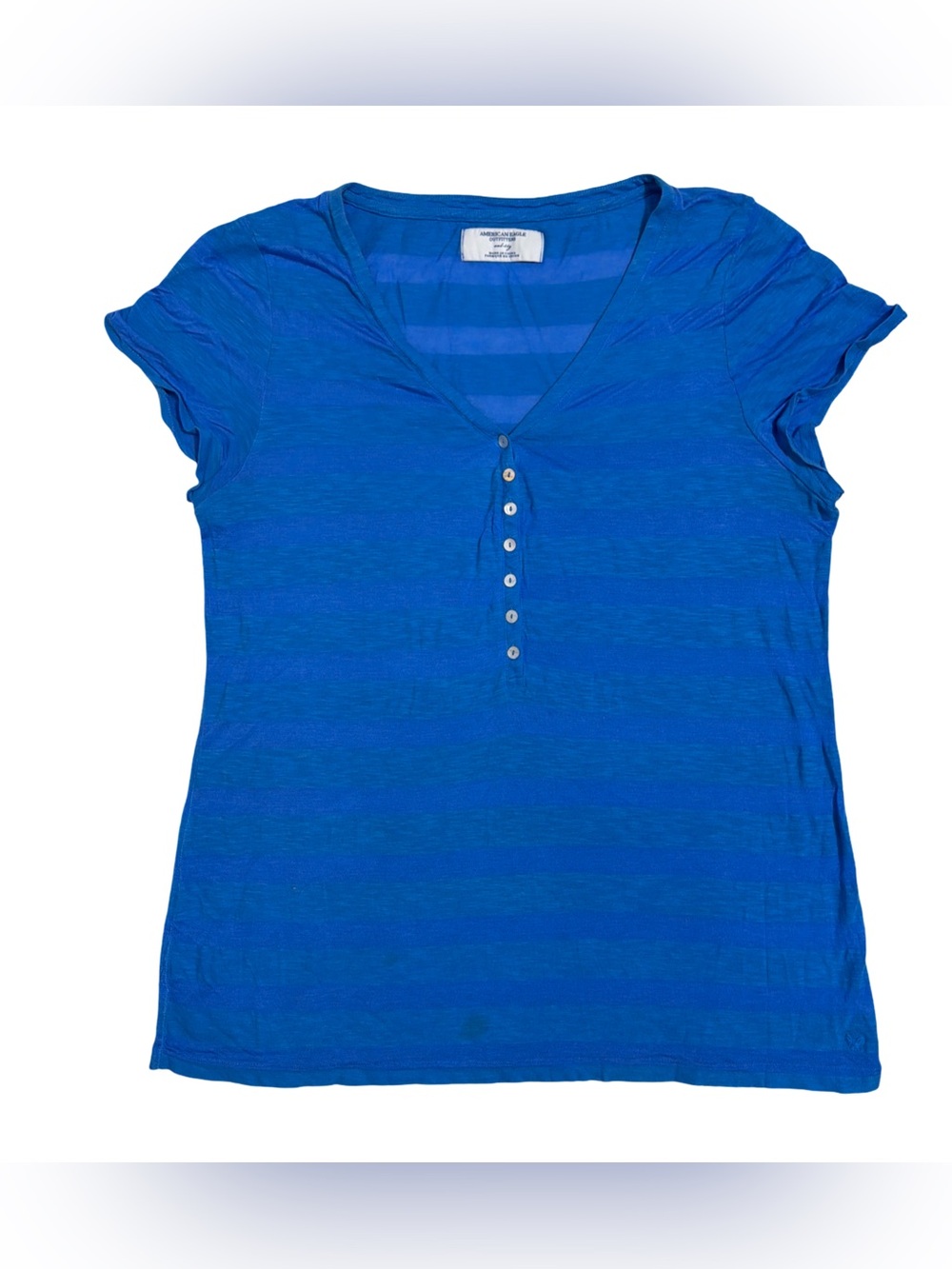 American Eagle • Slub Striped V Neck Henley Top Blue XXL ASO Bella Swan - Picture 2 of 12